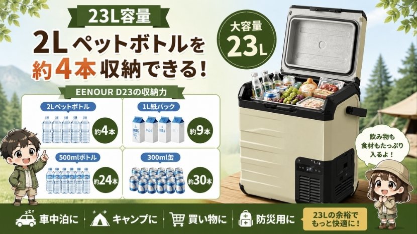 23L容量｜2Lペットボトルを約4本収納できる