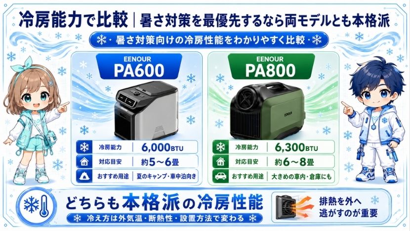 冷房能力で比較|暑さ対策を最優先するなら両モデルとも本格派