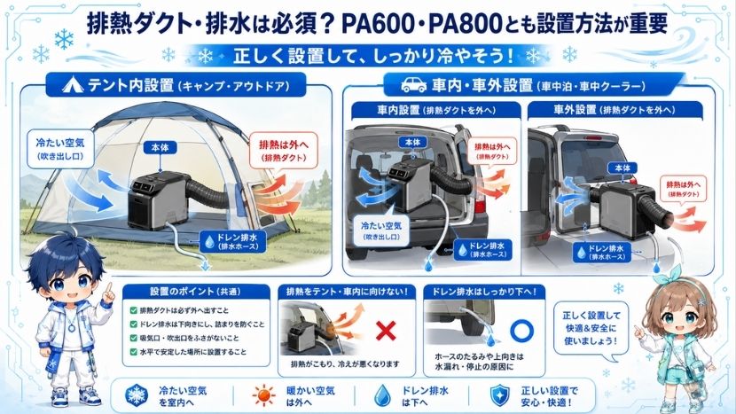排熱ダクト・排水は必須?PA600・PA800とも設置方法が重要
