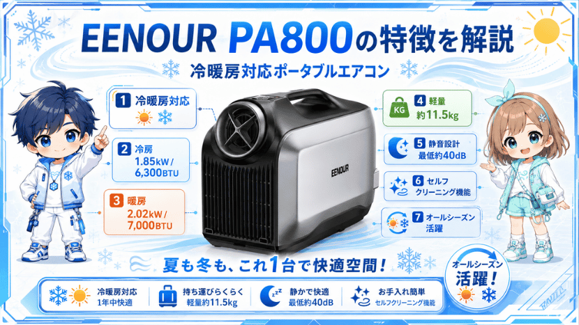 EENOUR PA800の特徴を解説｜冷暖房対応ポータブルエアコン