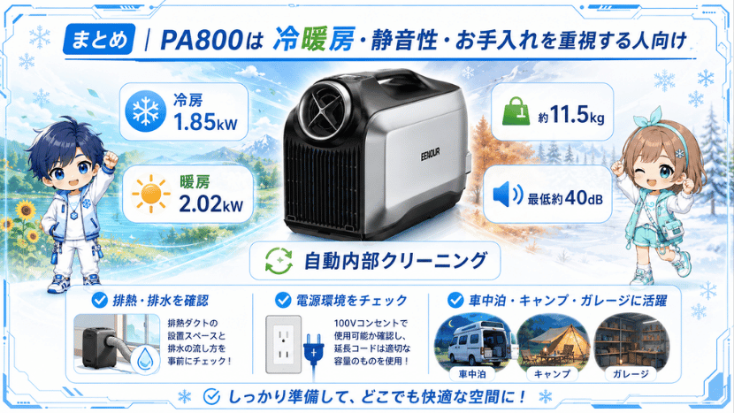 まとめ｜PA800は冷暖房・静音性・お手入れを重視する人向け