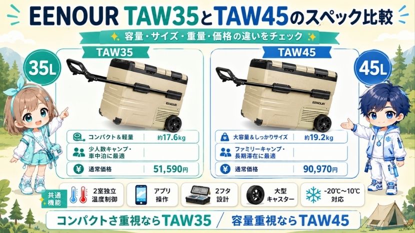 EENOUR TAW35とTAW45のスペックを比較
