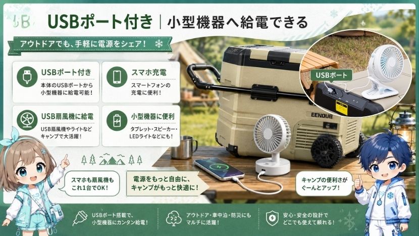 USBポート付き｜小型機器へ給電できる