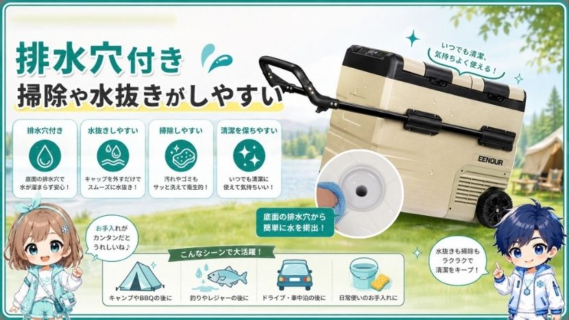 排水穴付き｜掃除や水抜きがしやすい