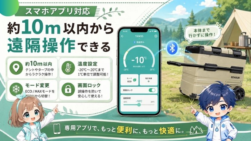スマホアプリ対応｜約10m以内から遠隔操作できる