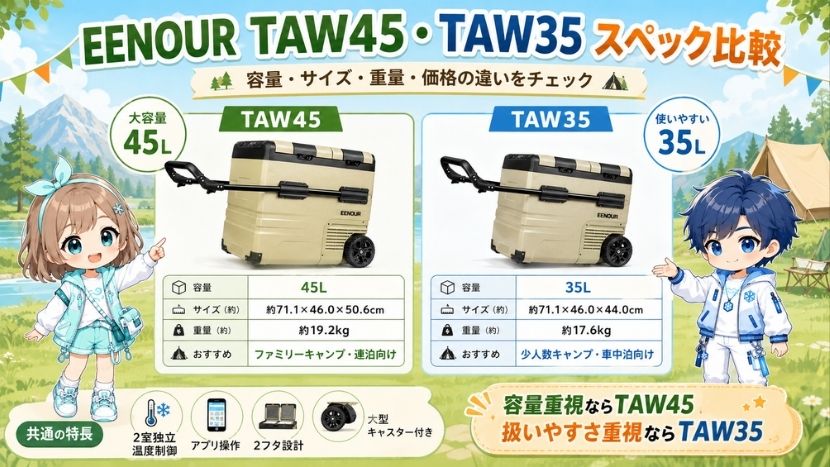 EENOUR TAW45とTAW35のスペックを比較