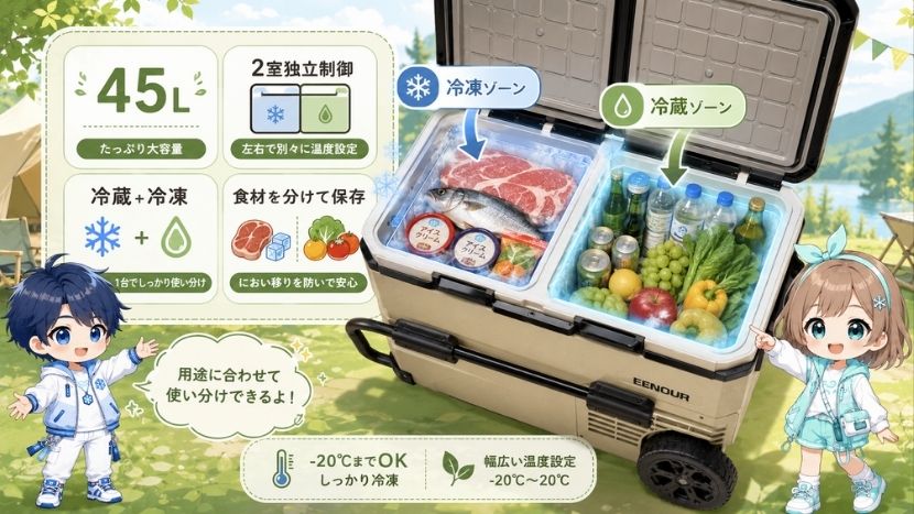 2室独立温度制御｜冷蔵と冷凍を同時に使える