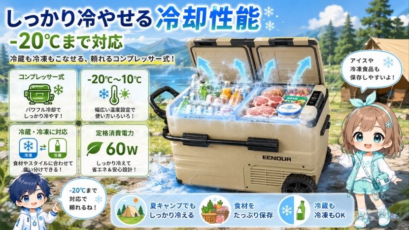 しっかり冷やせる冷却性能｜-20℃まで対応