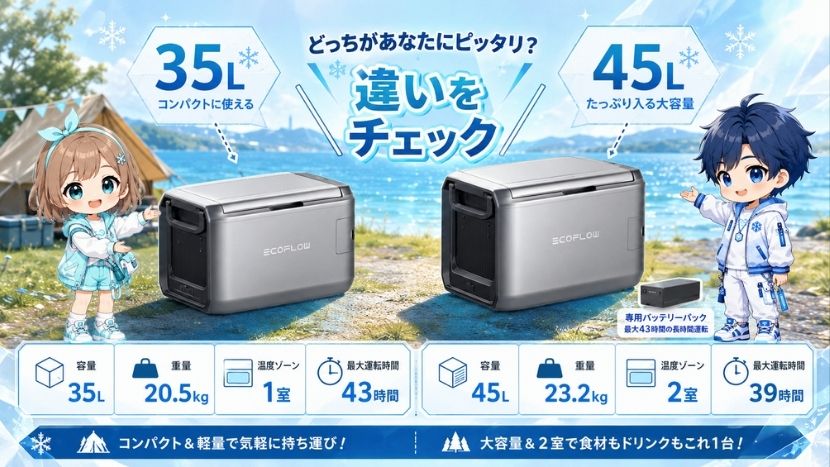 EcoFlow GLACIER Classic 35Lと45Lの違いを比較