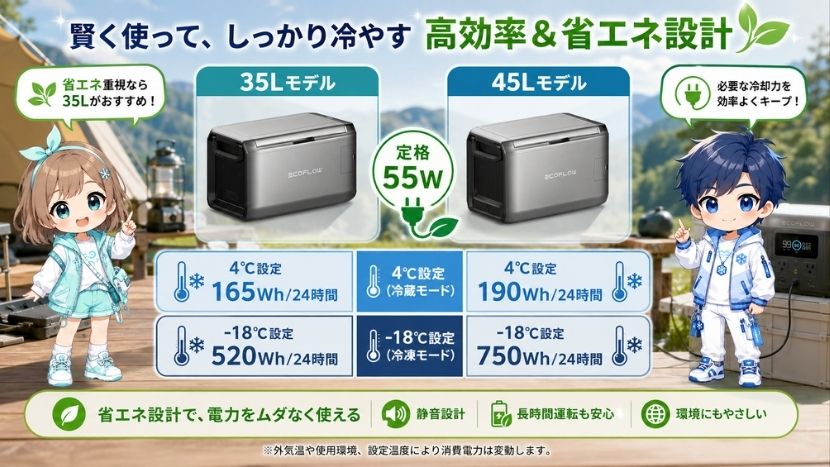 違い④ 消費電力比較｜45Lは容量が大きいぶん消費も増える