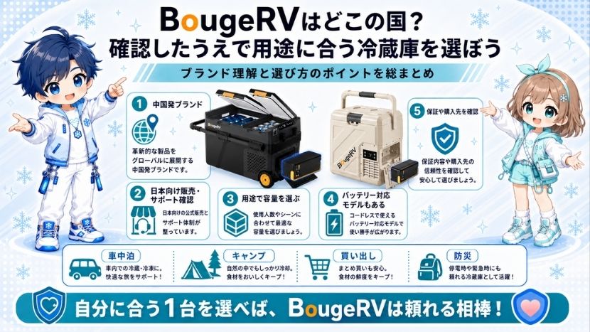 まとめ｜BougeRVはどこの国か確認したうえで用途に合う冷蔵庫を選ぼう
