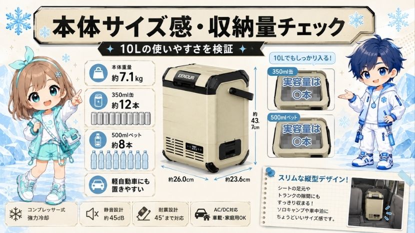 EENOUR D10｜本体サイズ感・収納量チェック